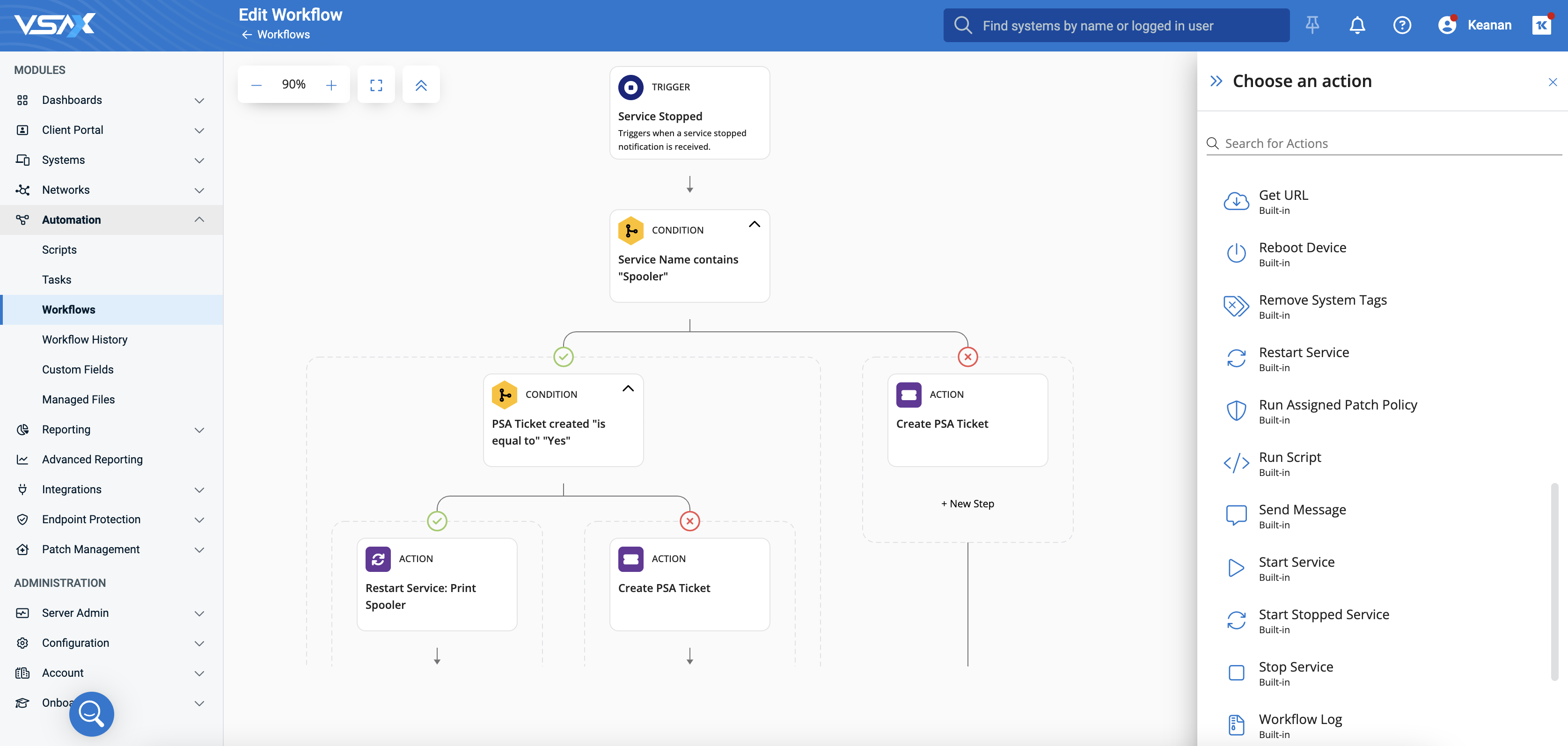 screenshot of Kaseya VSA
